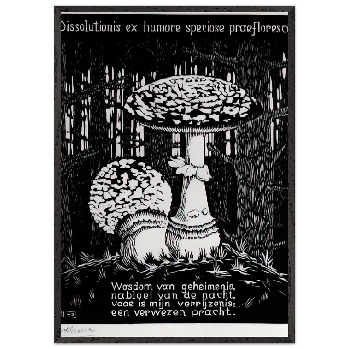 EMBLEMATA TOADSTOOL - MC Escher 70x100 cm / 28x40 inches Framed Art Print – Black Wooden Frame | Maurits Cornelis Escher Prints