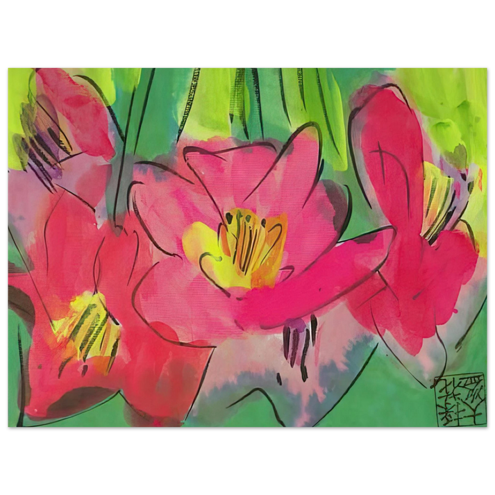 Walasse Ting - The Pinkest Flowers - Naïve Art Primitivism, Pop Art 75x100 cm / 30x40inches Fine Art Poster