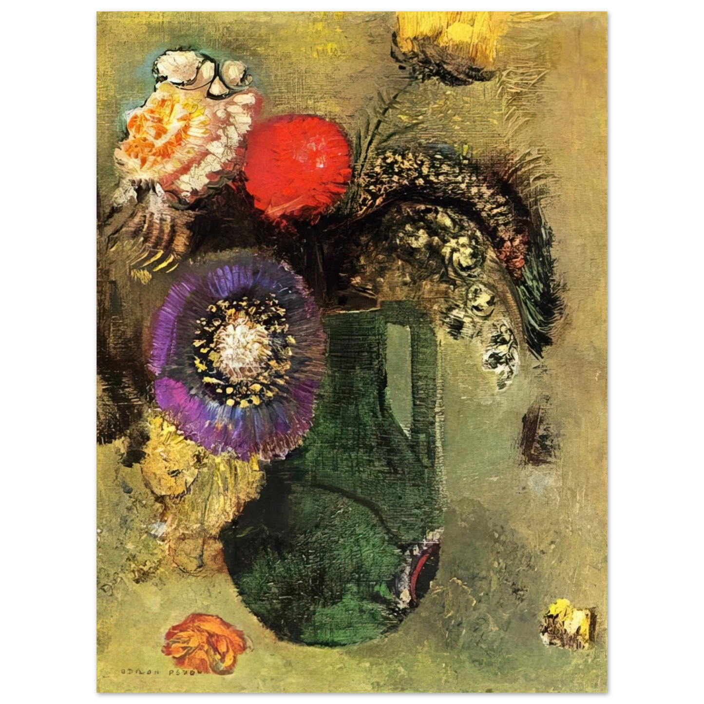 Odilon Redon - FLOWERS IN GREEN VASE WITH HANDLES 75x100 cm / 30x40inches Fine Art Poster
