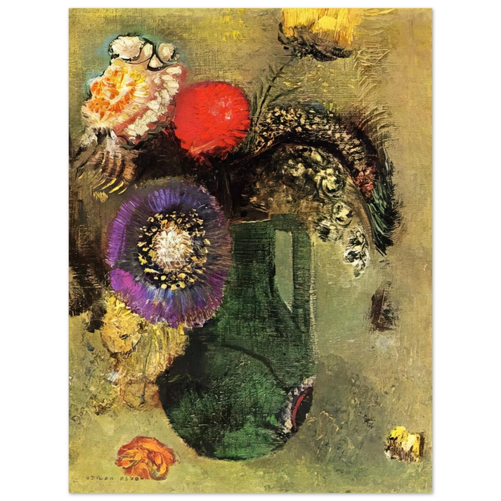 Odilon Redon - FLOWERS IN GREEN VASE WITH HANDLES 75x100 cm / 30x40inches Fine Art Poster