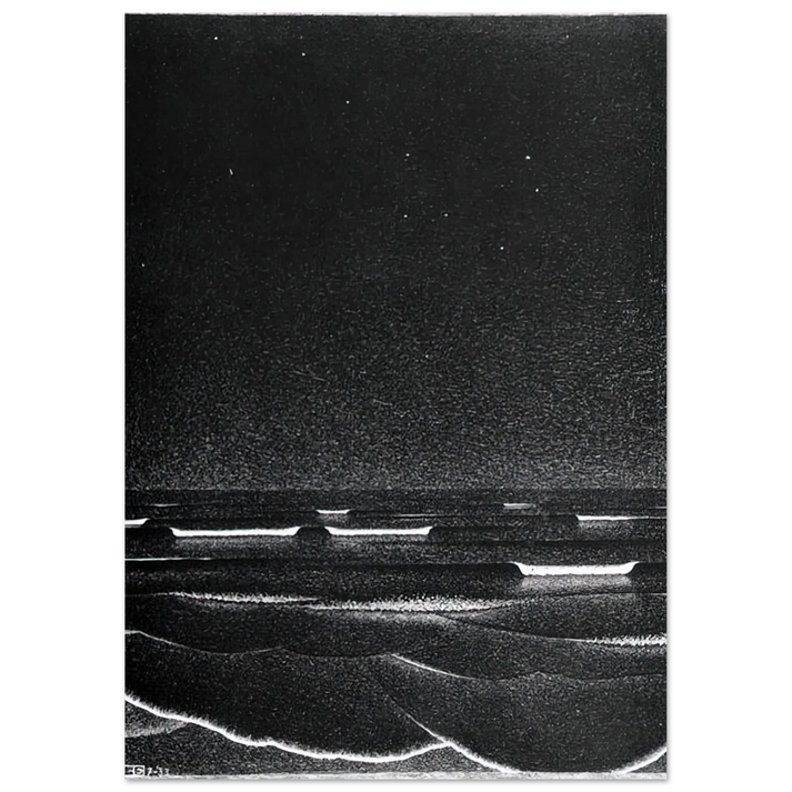 MC Escher - FLUORESCENT SEA Wall Art - 60x80 cm / 24x32 inches - Premium Wooden Framed Poster With Fine Art Paper - Wood frame