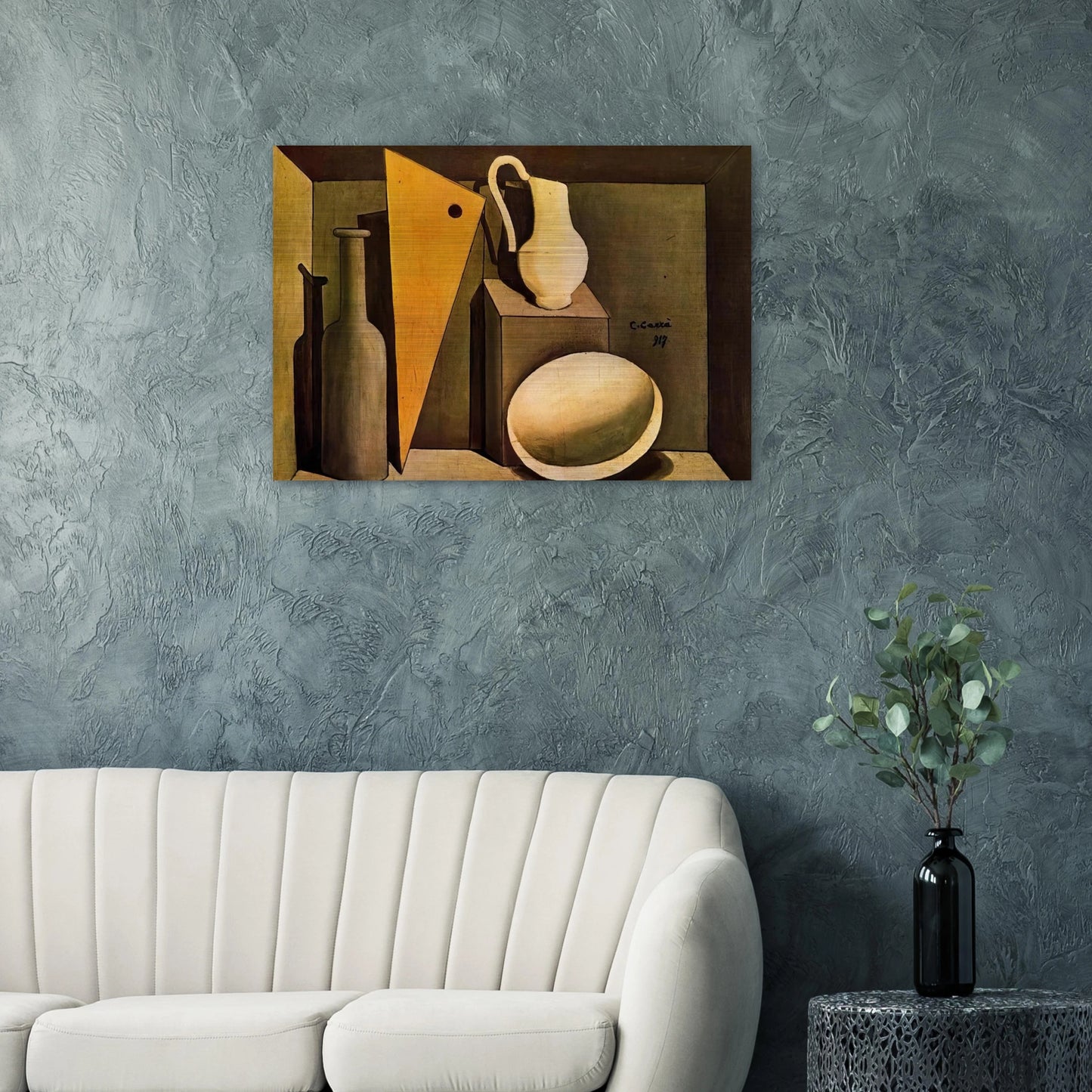 NATURA MORTA CON LA SQUADRA 1917 - Carlo Carra Brushed Aluminum Print - 70x100 cm / 28x40 inches | Carlo Carra Aluminum Print | Carlo Carra Prints