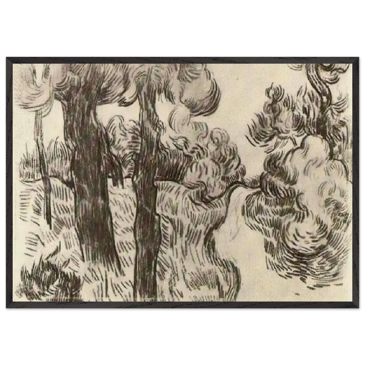 Path between Pine Trees - Vincent van Gogh 70x100 cm / 28x40 inches Framed Art Print – Black Wooden Frame