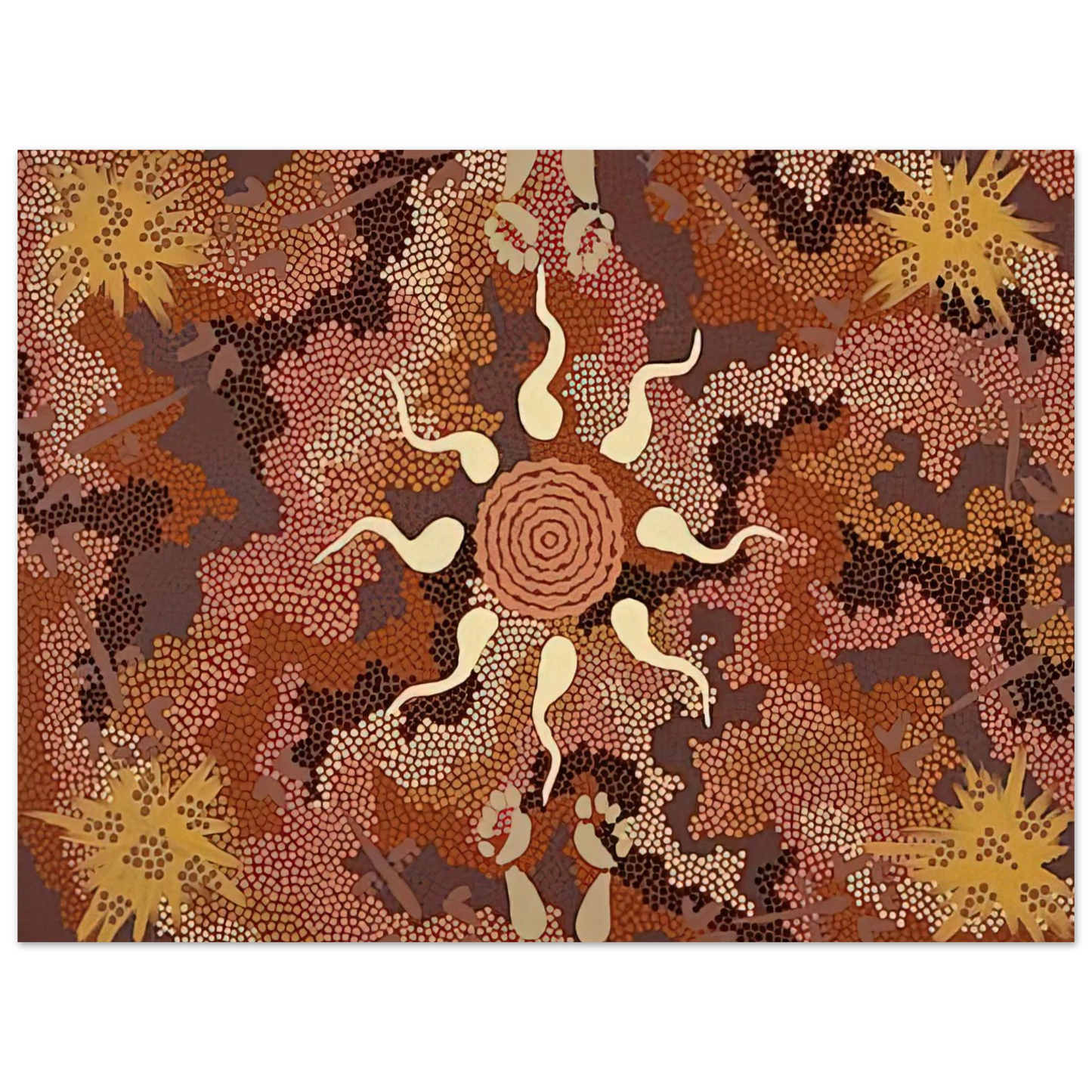 Clifford Possum Tjapaltjarri - Bush Tucker and Kangaroo Dreaming at Mount Denison - 1993 75x100 cm / 30x40inches Fine Art Poster