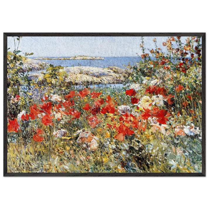 Celia Thaxters Garden Isles of Shoals Maine - Childe Hassam 70x100 cm / 28x40 inches Framed Art Print – Black Wooden Frame