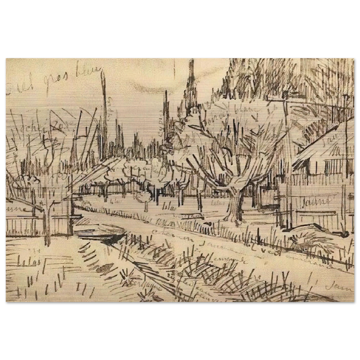 Orchard Surrounded by Cypresses - Vincent van Gogh Brushed Aluminum Print - 70x100 cm / 28x40 inches | Vincent van Gogh Aluminum Print | Vincent van Gogh Prints