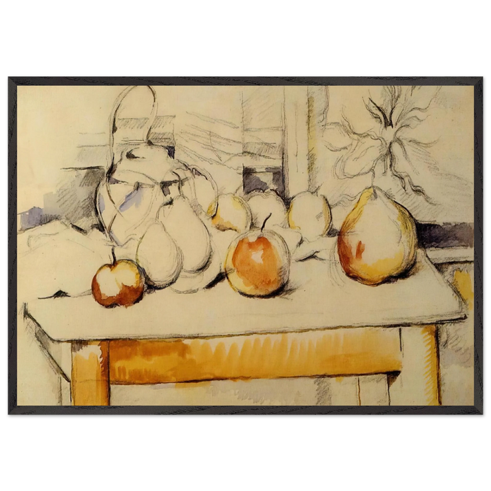 Pot of Ginger and Fruits on a Table - Paul Cezanne 70x100 cm / 28x40 inches Framed Art Print – Black Wooden Frame
