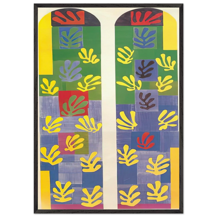STAINED GLASS WINDOW WINDOW OF THE ABSIDE OF THE ROSARY CHAPEL 1949 - Henri Matisse 70x100 cm / 28x40 inches Framed Art Print – Black Wooden Frame