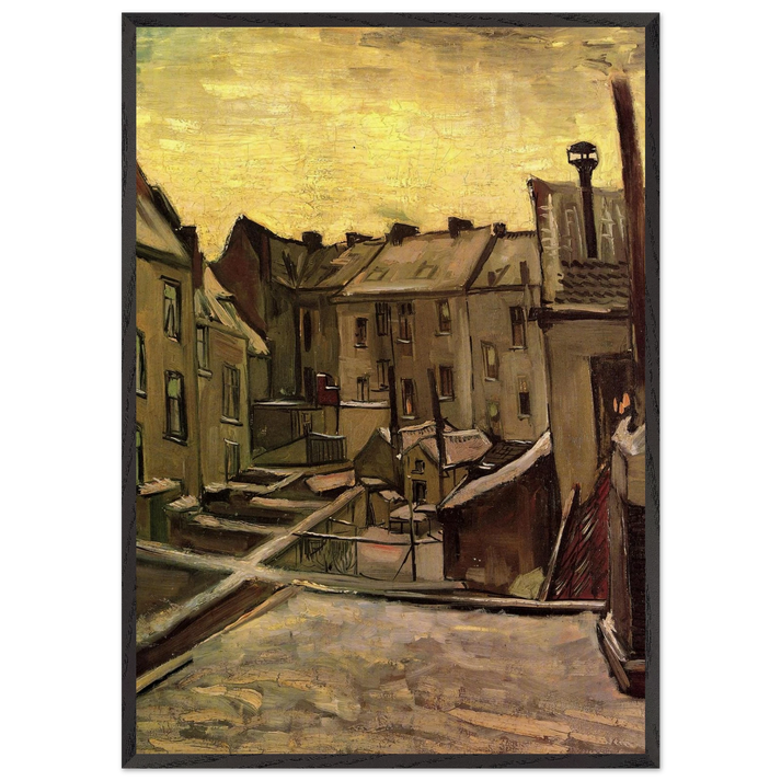 Backyards of Old Houses in Antwerp in the Snow - Vincent van Gogh 70x100 cm / 28x40 inches Framed Art Print – Black Wooden Frame
