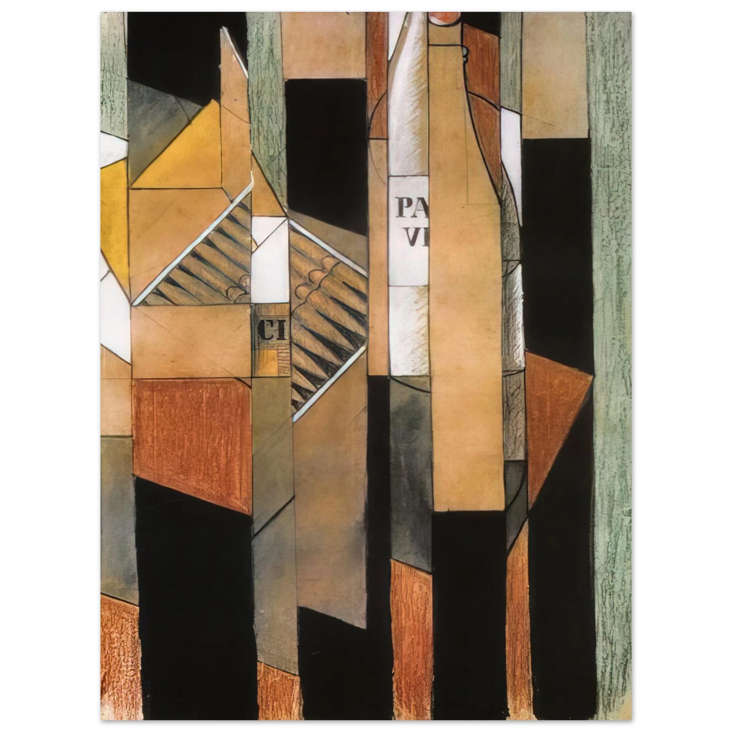 Juan Gris - STILL LIFE WITH BOTTLE AND CIGARS 1912 75x100 cm / 30x40inches Fine Art Poster
