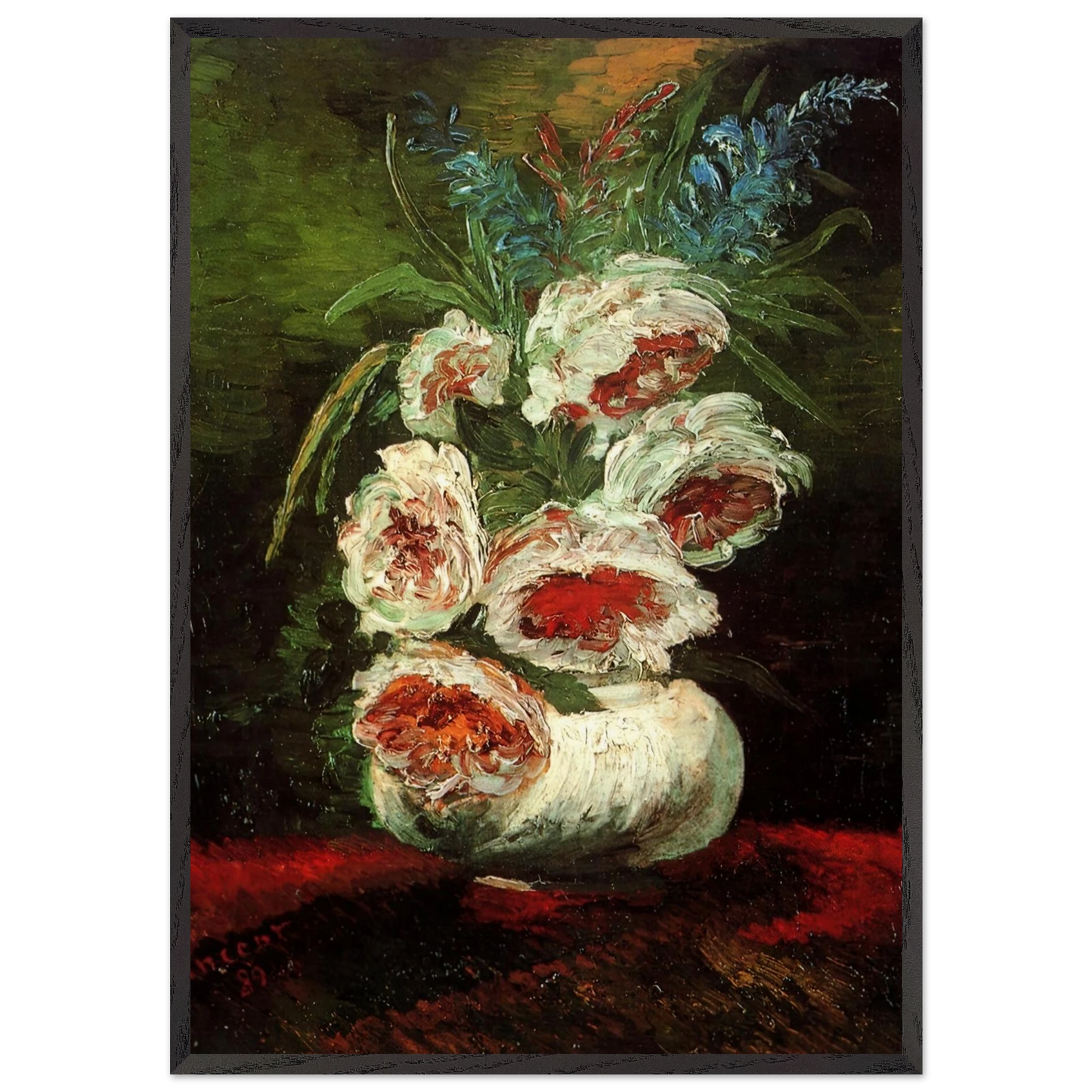 Vase with Peonies - Vincent van Gogh 70x100 cm / 28x40 inches Framed Art Print – Black Wooden Frame