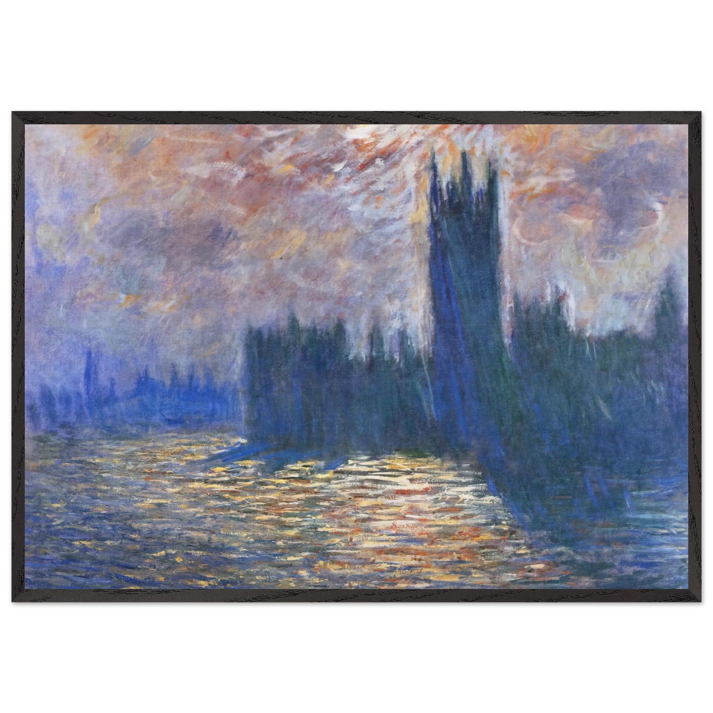 Parliament Reflections on the Thames - claude monet 70x100 cm / 28x40 inches Framed Art Print – Black Wooden Frame