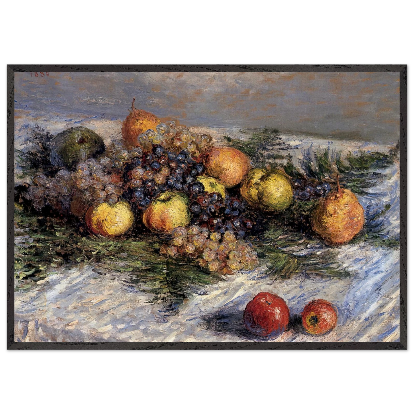 Still Life with Pears and Grapes N1 - claude monet 70x100 cm / 28x40 inches Framed Art Print – Black Wooden Frame