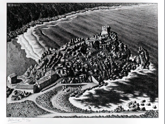 Another World by M.C. Escher: A Masterpiece of Impossible Architecture and Visual Paradox - GULF OF PORTO CORSICA DECEMBER 1933 1933 by MC Escher