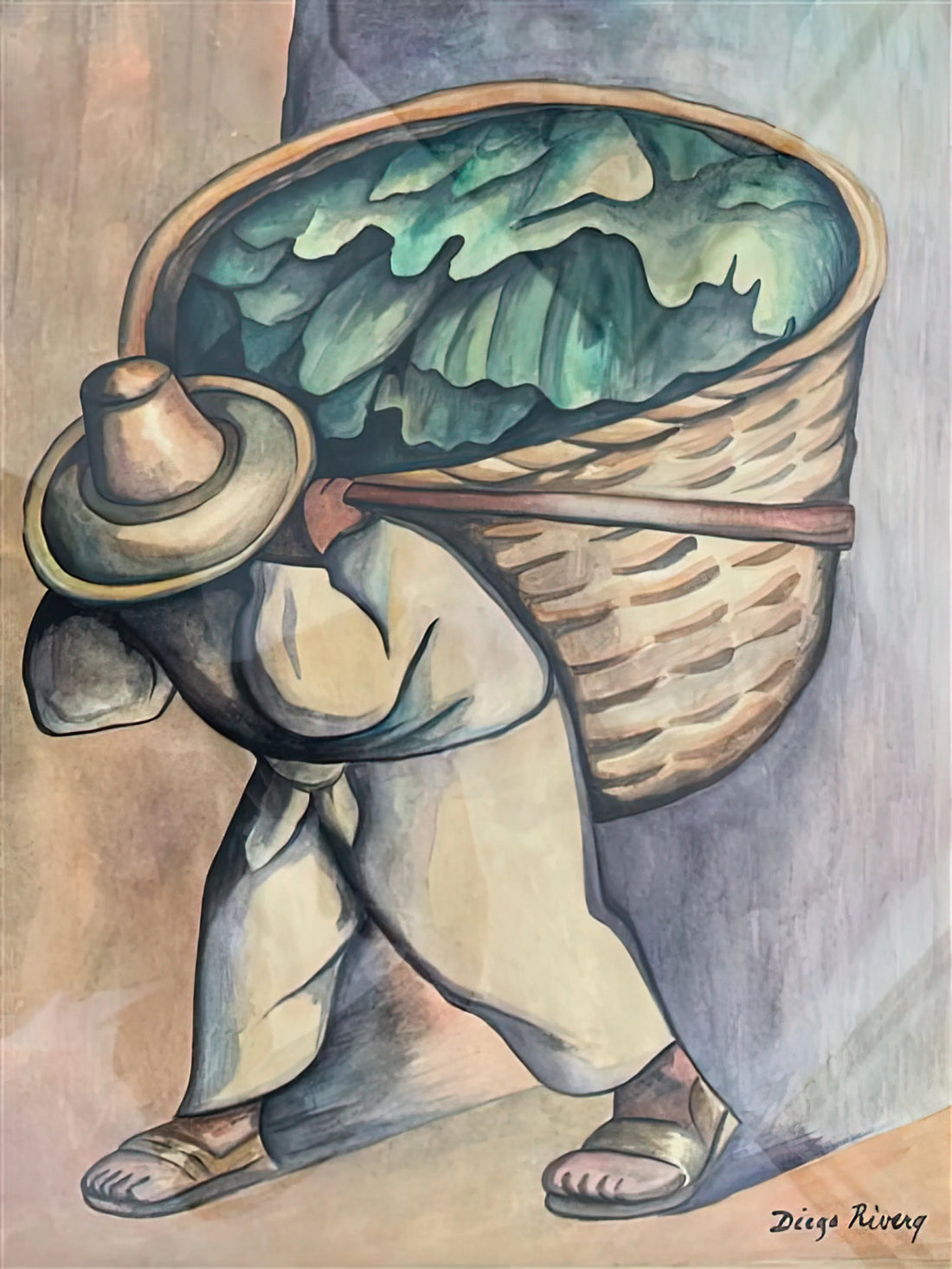 Diego Rivera Frescos: The Monumental Murals That Defined Mexican Art - EL CARGADOR DE HOJAS DE PLATANO 1953 by Diego Rivera