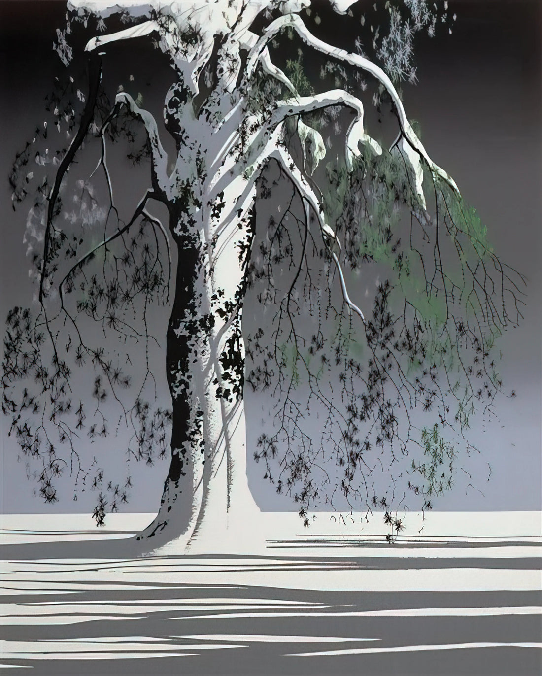 Eyvind Earle Original Oil Paintings: The Masterful Artistry Behind the Disney Legend - Fir Tree In Snow by Eyvind Earle