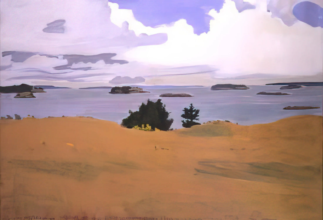 Fairfield Porter Paintings for Sale: A Collector's Guide to Acquiring American Realist Masterpieces - PENOBSCOT BAY WITH YELLOW FIELD 1968 by Fairfield Porter
