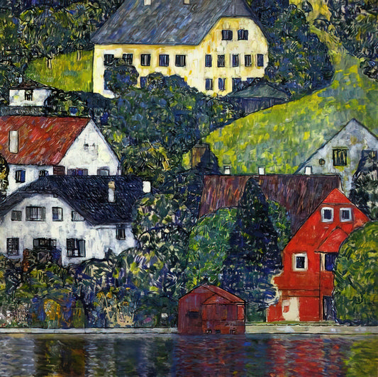Gustav Klimt Birch Forest Print: A Journey into the Artist's Natural World - HOUSES AT UNTERACH ON THE ATTERSEE by Gustav Klimt