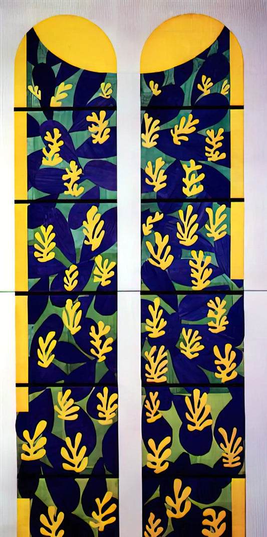 Henri Matisse's La Danse Print: The Joyful Revolution in Modern Art - TREE OF LIFE STAINED GLASS BEHIND THE ALTAR IN THE CHAPEL OF THE ROSARY AT VENCE 1951 by Henri Matisse