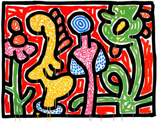 Keith Haring Dancers Poster: A Vibrant Symbol of Joy and Movement - FLOWERS IV 1990 by Keith Haring