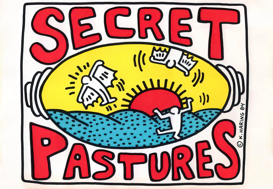 Keith Haring Poster Framed: A Curator's Guide to Collecting and Displaying Iconic Pop Art - PROMOTIONAL POSTER FOR SECRET PASTURES 1984 by Keith Haring
