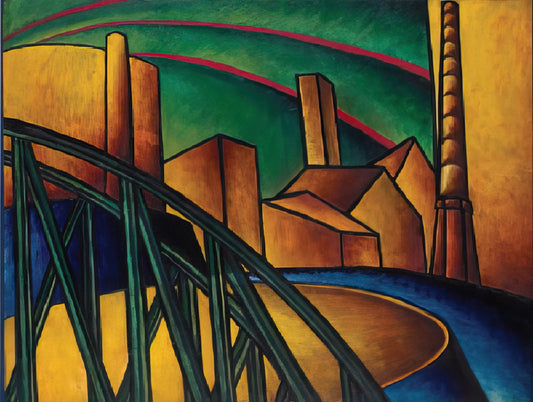 László Moholy-Nagy Composition: The Bauhaus Visionary's Revolutionary Approach to Form and Light - Landscape with Bridge at Óbuda Hajógyár by Laszlo Moholy-Nagy