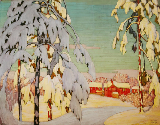 Lawren Harris Numbered Prints: A Collector's Guide to Authenticity and Value - Winter Landscape with Pink House - 1918 by Lawren Harris