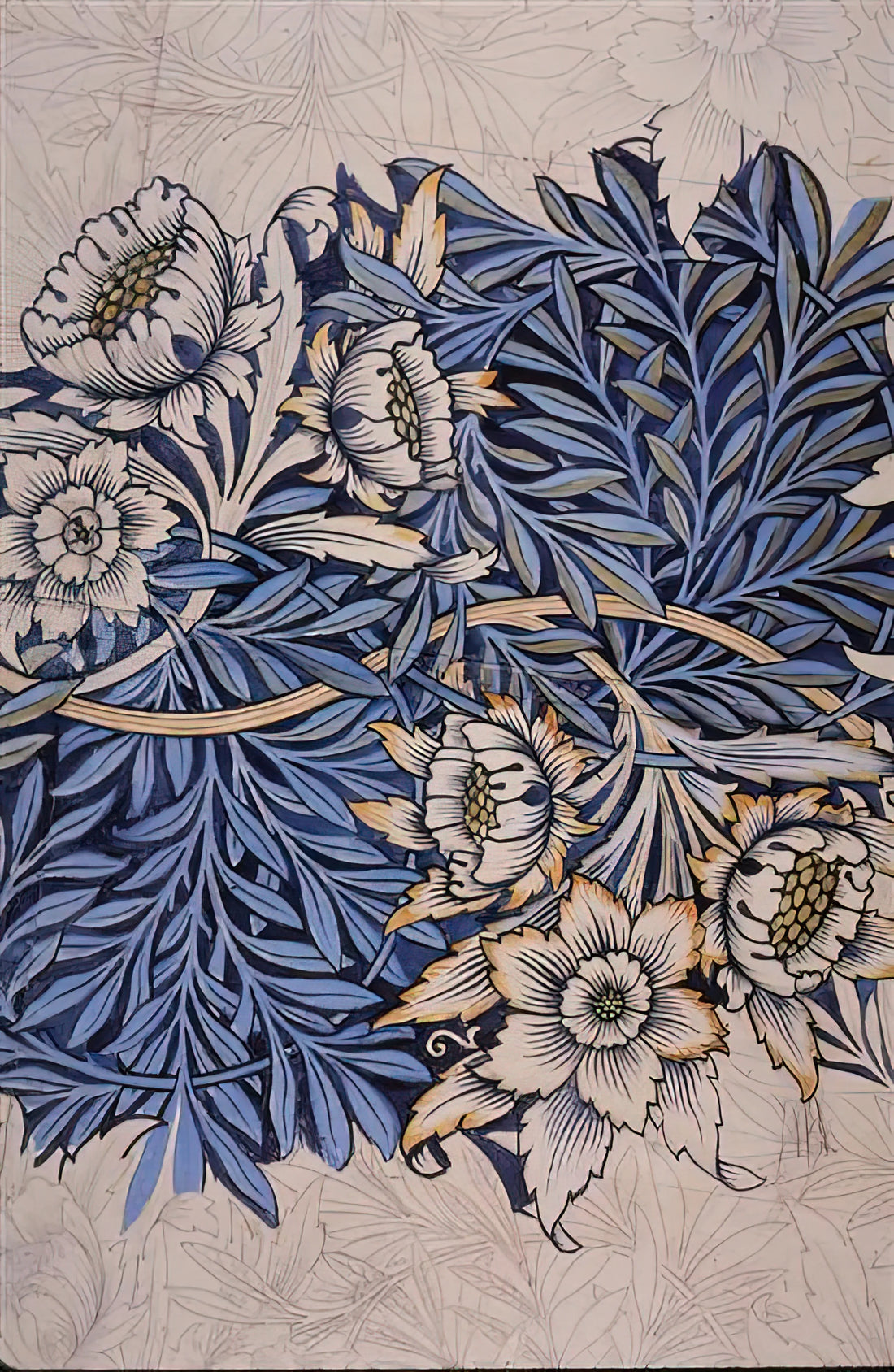 Leicester William Morris: The Forgotten Brother and His Enduring Artistic Legacy - DESIGN FOR TULIP AND WILLOW INDIGO DISCHARGE WOOD BLOCK PRINTED FABRIC 1873 by William Morris