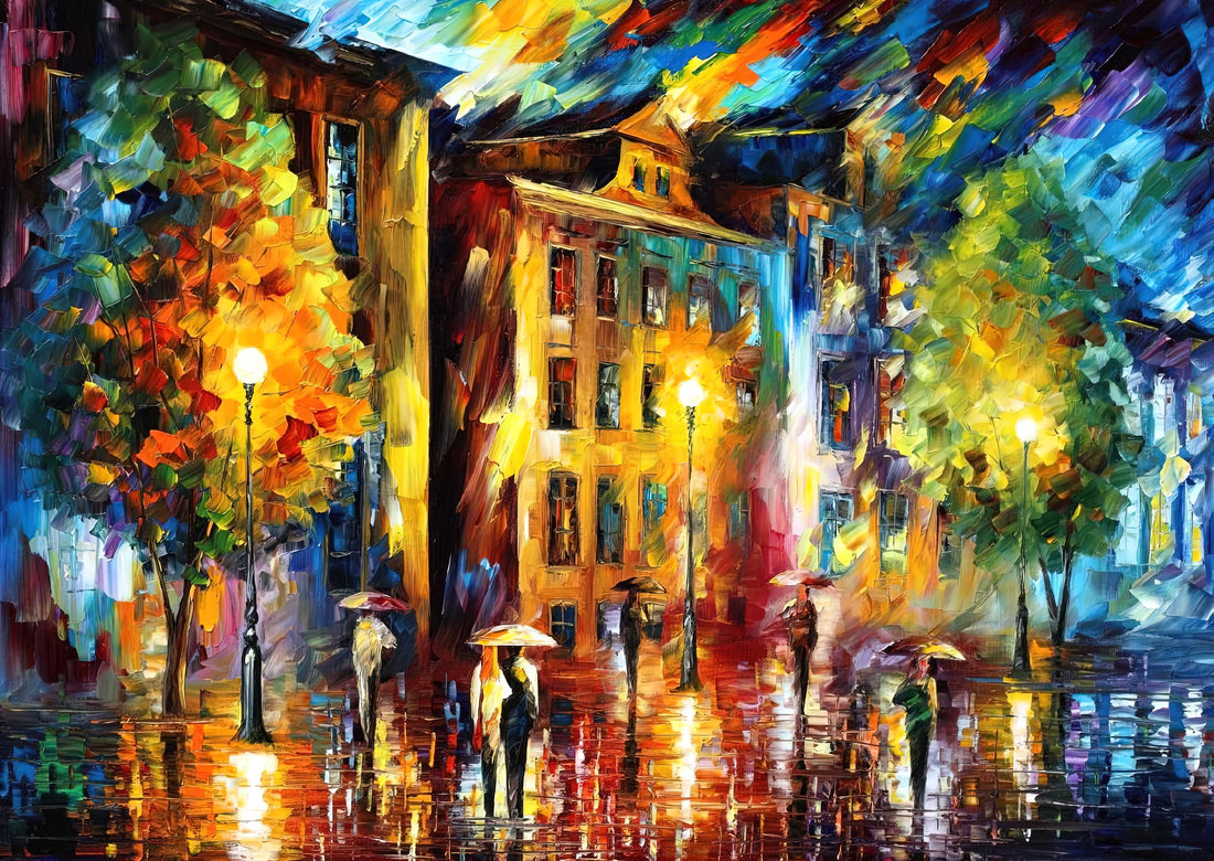 Leonid Afremov Winter: The Vibrant Soul of Snowy Landscapes - Leonid Afremov by Leonid Afremov