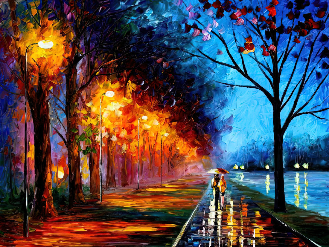 Leonid Afremov's Rainy Encounter: A Vibrant Exploration of Urban Romance and Artistic Technique - Leonid Afremov by Leonid Afremov