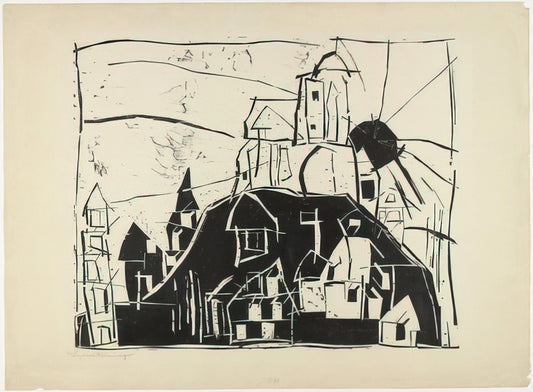 Lyonel Feininger Art: Cubist Visions, Architectural Rhythms, and Modernist Mastery - CITY ON THE MOUNTAIN STADT AUF DEM BERGE 1918 by Lyonel Feininger