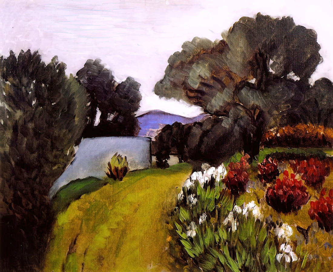 Madame Matisse 1905: The Portrait That Defined Fauvism and Transformed Modern Art - IN THE NICE COUNTRYSIDE GARDEN OF IRISES 1919 by Henri Matisse
