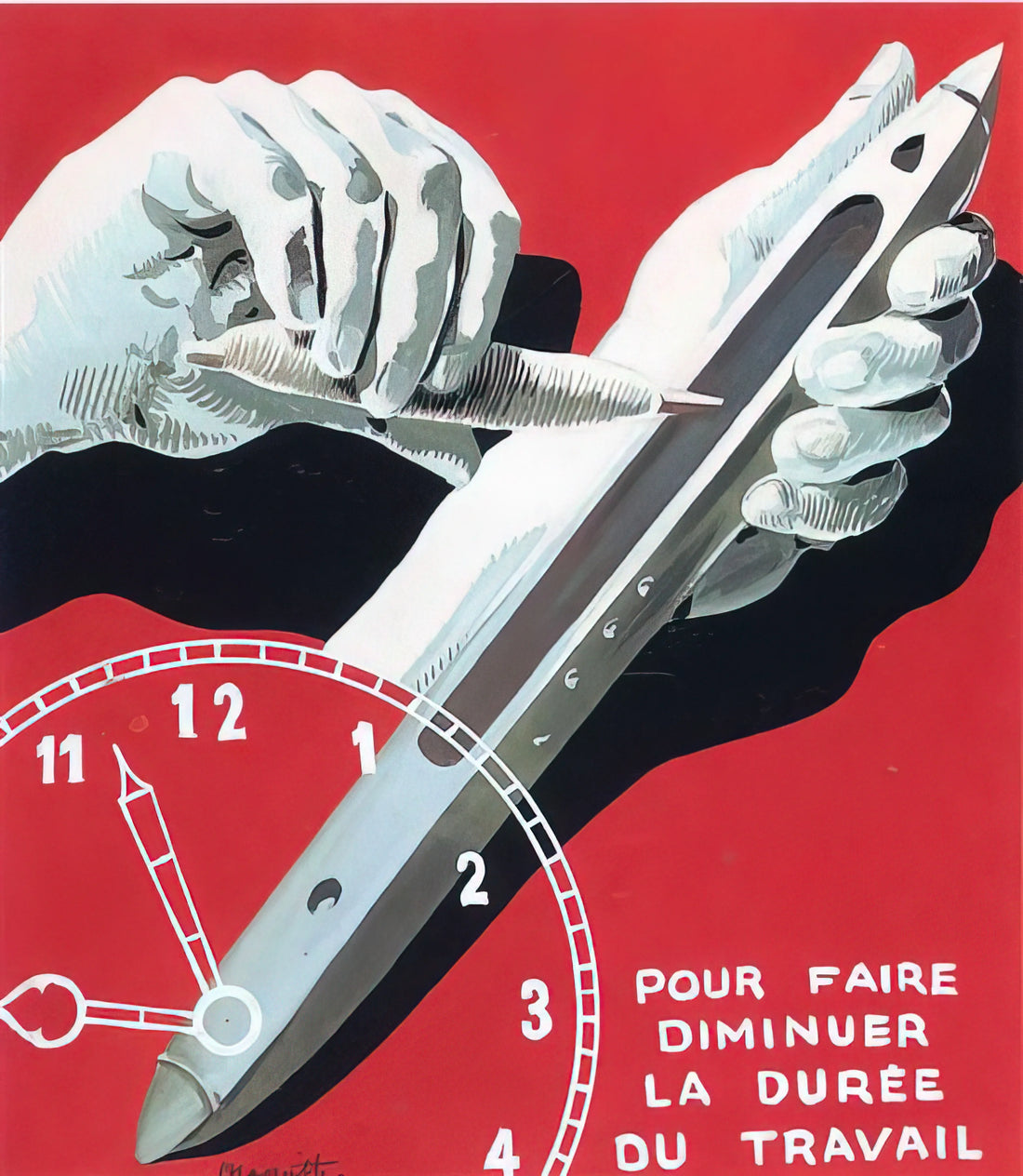 Magritte Lovers Print: A Curated Guide to Surrealist Masterpieces for Your Collection - PROJECT OF POSTER THE CENTER OF TEXTILE WORKERS IN BELGIUM TO REDUCE WORKING HOURS 1938 by Rene Magritte