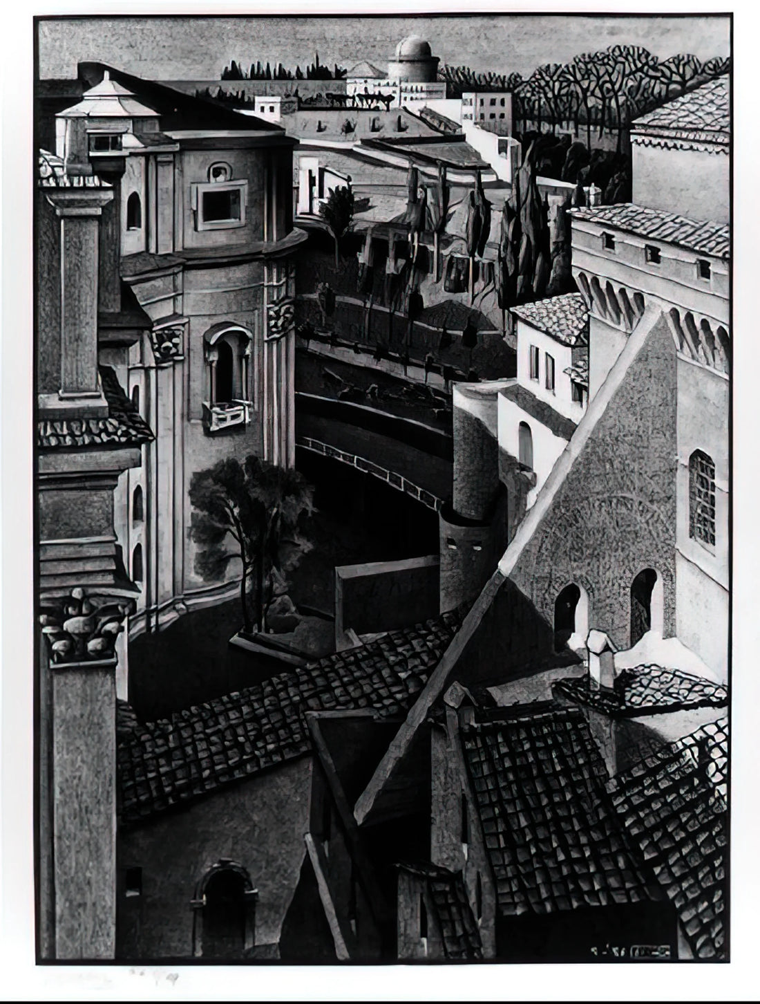 Maurits Cornelis Escher 1898-1972: The Master of Mathematical Illusion and Visual Paradox - BERWEEN ST PETER AND SISTINE CHAPEL MARCH 1936 1936 by MC Escher