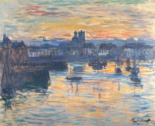 Monet Étretat: The Beach and the Falaise d'Amont Poster - A Masterpiece of Light and Atmosphere - Port of Dieppe, Evening by claude monet