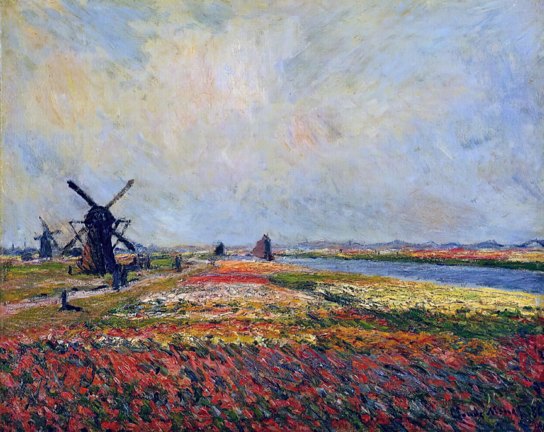 Monet's Garden Paintings: A Master's Obsession with Light and Nature - Fields of Flowers and Windmills near Leiden by claude monet