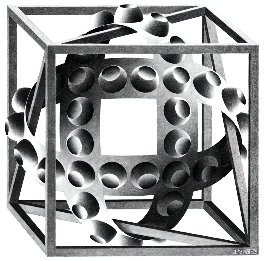 Navigating the Labyrinthine World of M.C. Escher: Your Guide to the Official MC Escher Website - CUBE WITH MAGIC RIBBONS by MC Escher