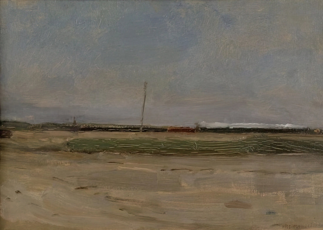 Piet Mondrian: The Original Famous Pioneer of Abstract Art and Modern Design - Polder Landscape with a Train and a Small Windmill on the Horizon by Piet Mondrian
