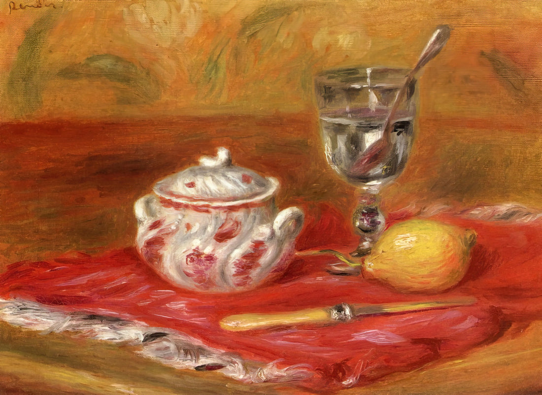 Pink and Blue Renoir: A Masterpiece of Impressionist Color and Childhood Innocence - Still LIfe with Glass and Lemon by Pierre-Auguste Renoir