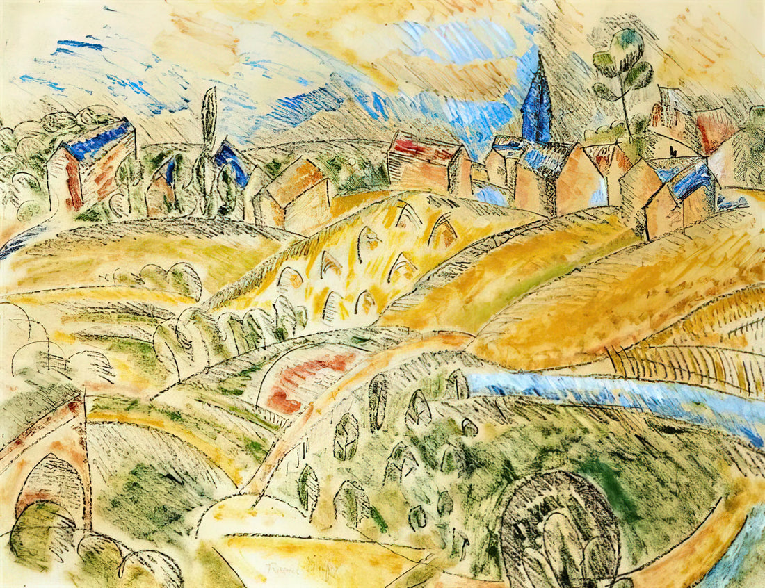 Raoul Dufy Posters & Prints: The Joyful Modernism of a Colorful Master - CUBIST LANDSCAPE WITH HAYSTACKS by Raoul Dufy