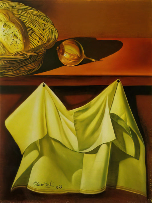 Salvador Dalí Posters for Sale: A Curated Guide to Surrealist Masterpieces - UNTITLED STILL LIFE WITH WHITE CLOTH by Salvador Dali