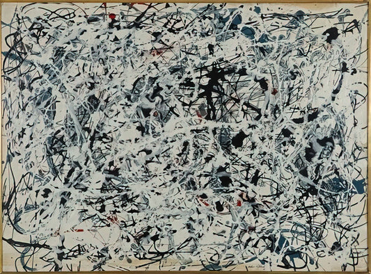 The Accountant Pollock Painting: Unraveling the Myth of Jackson Pollock's Lost Masterpiece - COMPOSITION WHITE BLACK BLUE AND RED ON WHITE 1948 by Jackson Pollock