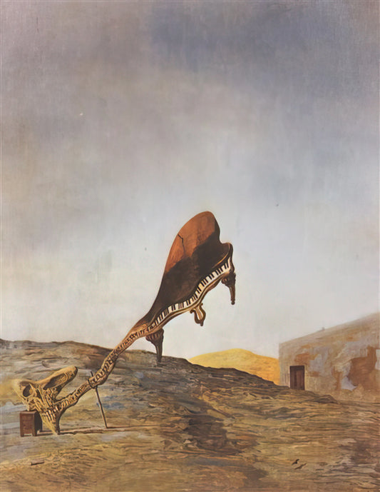 The First Days of Spring by Salvador Dalí: A Surrealist Masterpiece Decoded - SKULL WITH ITS LYRIC APPENDAGE LEANING ON A BEDSIDE TABLE WHICH SHOULD HAVE THE EXACT 1934 by Salvador Dali
