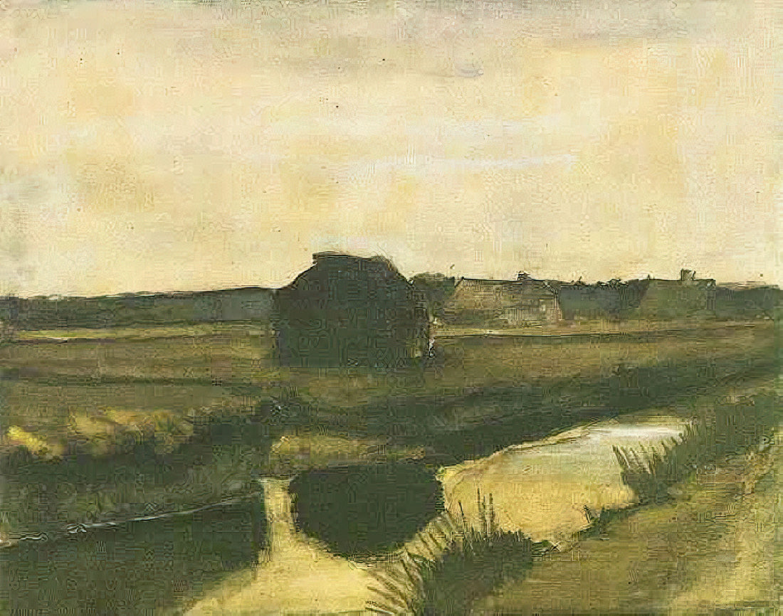 The Starry Night 1889: A Deep Dive into Van Gogh's Celestial Masterpiece - Landscape with a Stack of Peat and Farmhouses by Vincent van Gogh