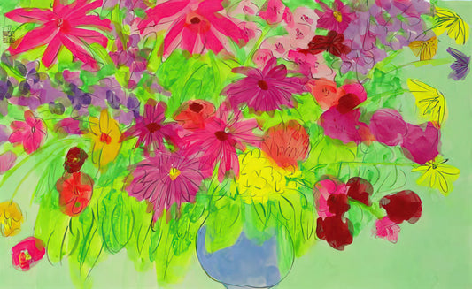 Unpacking '1 Cent Life': Walasse Ting's Visionary Collaboration and Its Enduring Legacy - Blue Vase, Many Flowers - Naïve Art Primitivism, Pop Art by Walasse Ting