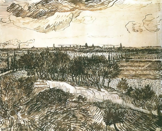 Van Gogh Almond Blossom Poster: A Symbol of Hope and Renewal in Art History - View of Arles from a Hill by Vincent van Gogh