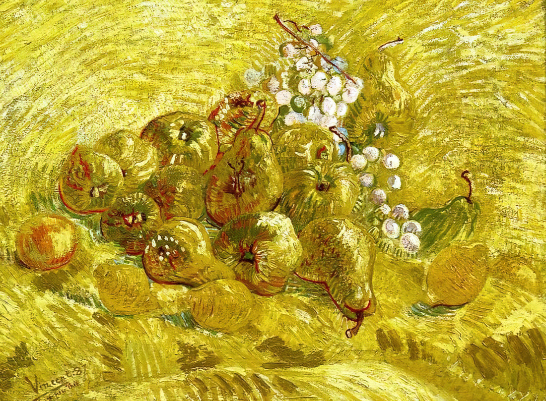 Van Gogh Cafe Terrace at Night Poster: A Masterpiece of Nocturnal Brilliance - Still life with grapes,pears and lemons by Vincent van Gogh