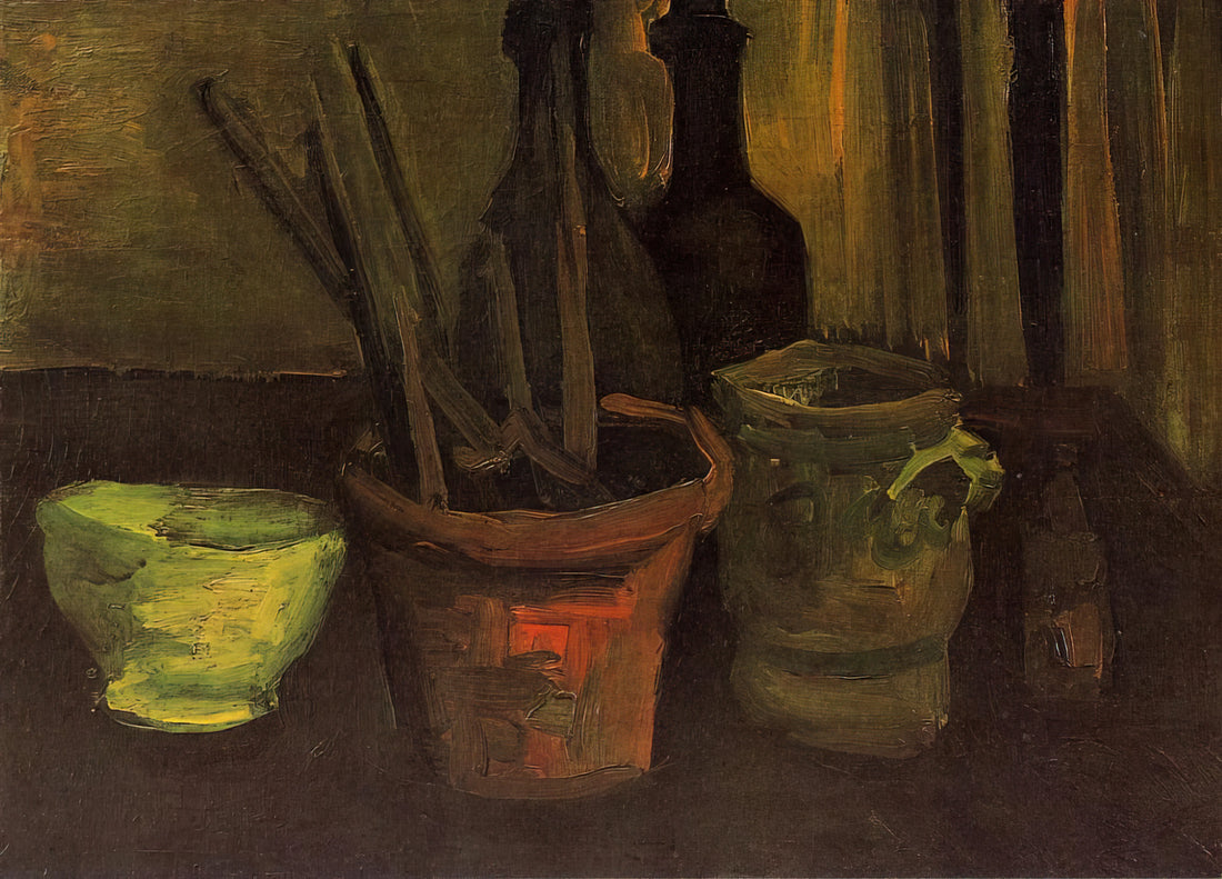 Van Gogh Canvas Wall Art: A Curator's Guide to Timeless Masterpieces - Still Life of Paintbrushes in a Flowerpot by Vincent van Gogh
