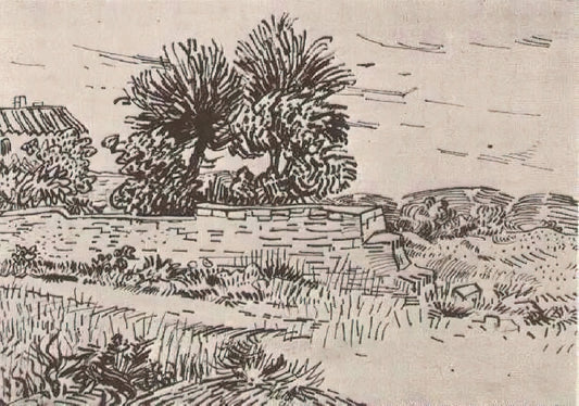 Van Gogh Mulberry Tree Print: A Masterpiece of Arles Period Expressionism - Landscape with the Wall of a Farm by Vincent van Gogh