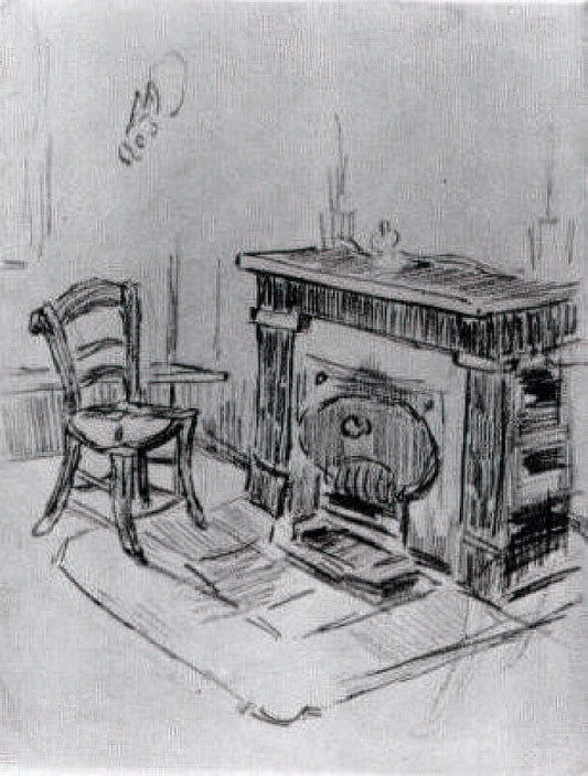 Vincent van Gogh Irises Print: A Masterpiece of Botanical Expressionism - Mantelpiece with Chair by Vincent van Gogh